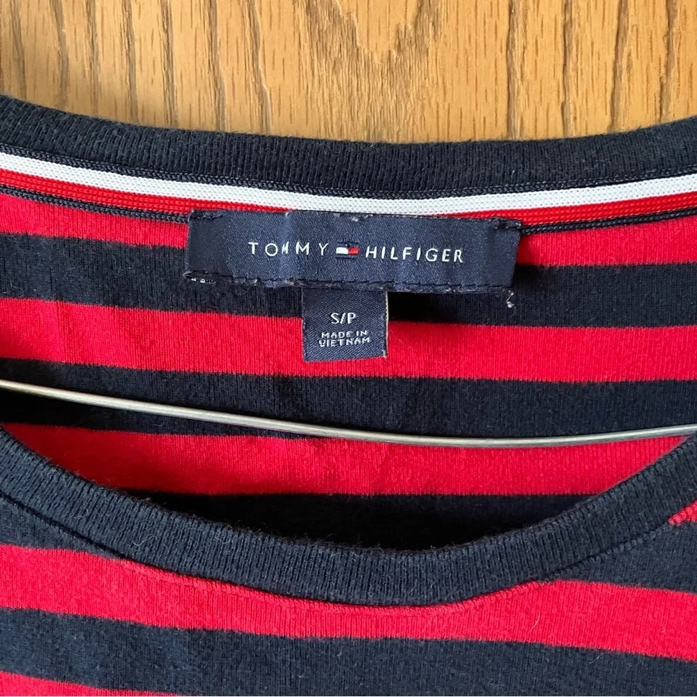 Tommy Hilfiger Red & Navy Striped Short Sleeve Tie-Sleeve Tee
